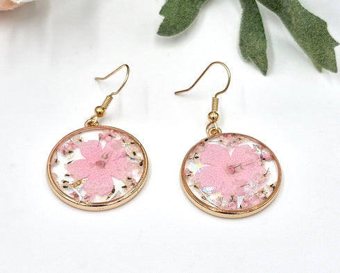 Pressed Flower Botanical circle Dangle Earrings natural jewelry